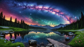 湖泊中的美丽风景，银河天空