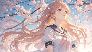 樱花树下粉发少女