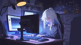 熬夜赶工的少女