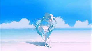 海边蓝发双马尾少女
