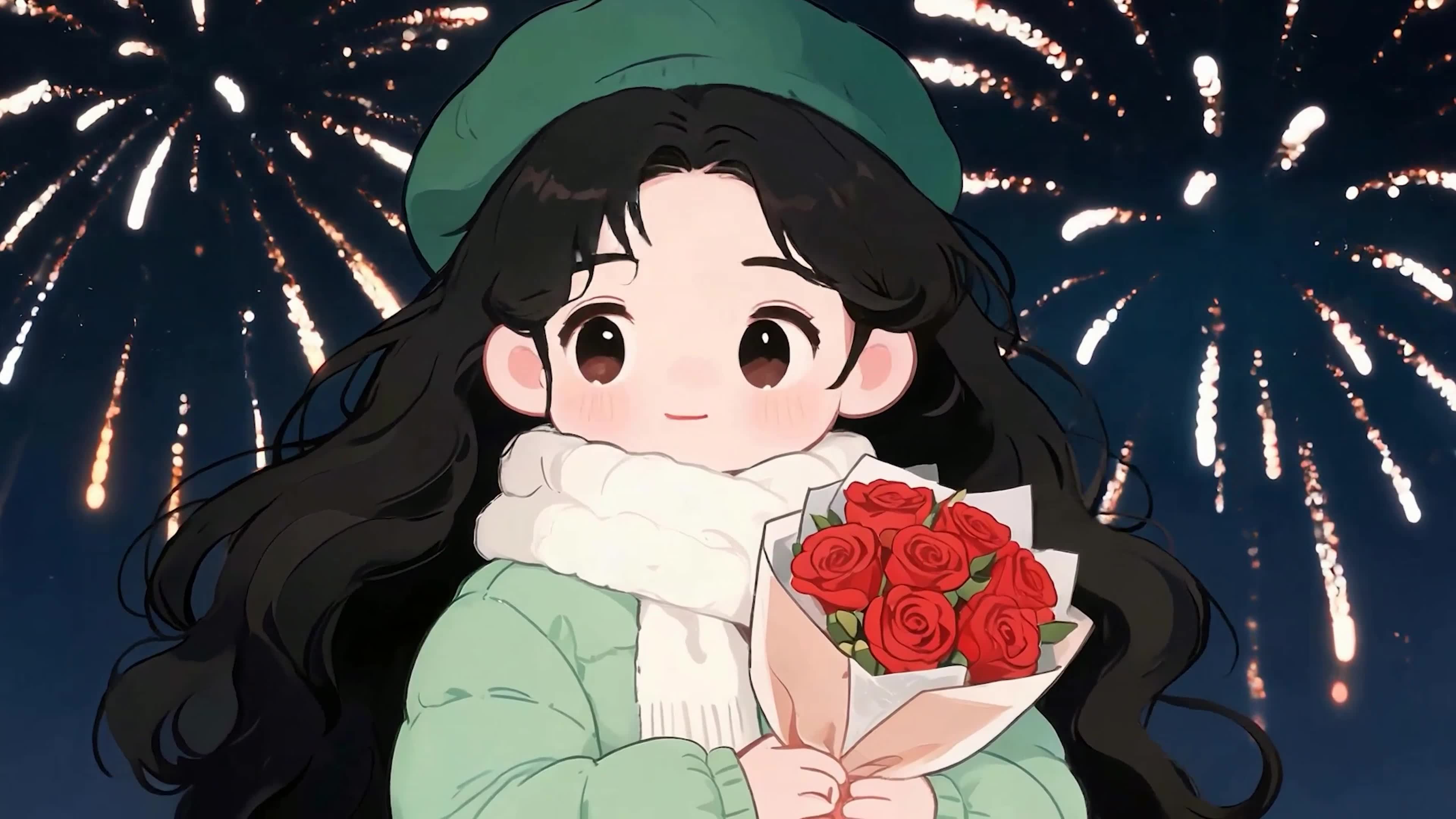 拿着草莓花女孩