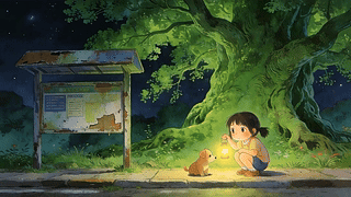 夜景女孩与萌宠狗