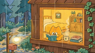 雨夜看书的小猫