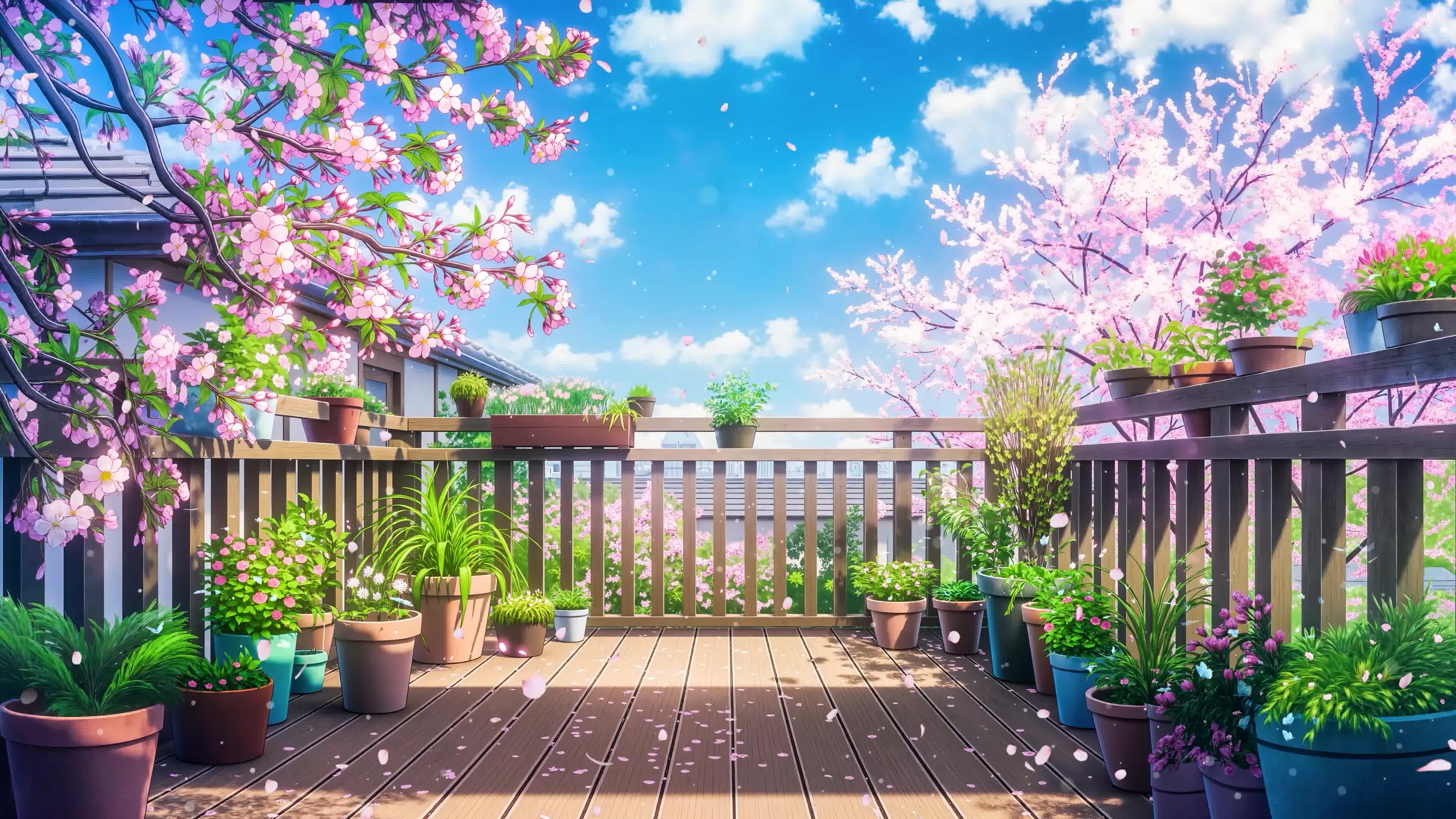 治愈唯美落花阳台