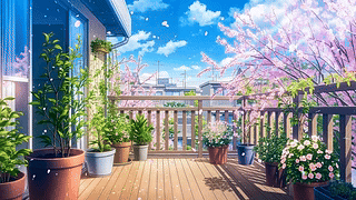 夏日落花阳台