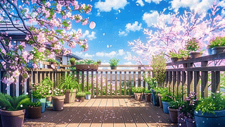 治愈唯美落花阳台