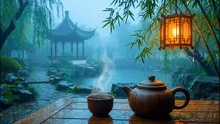 国风园林雨景