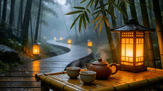 放松雨景林间小路