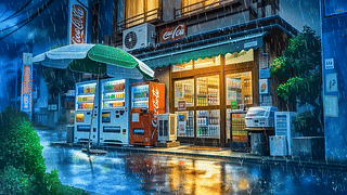 雨夜街边商店