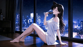 高级公寓窗边的动漫少女