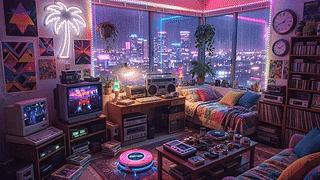 科技霓虹雨夜房间