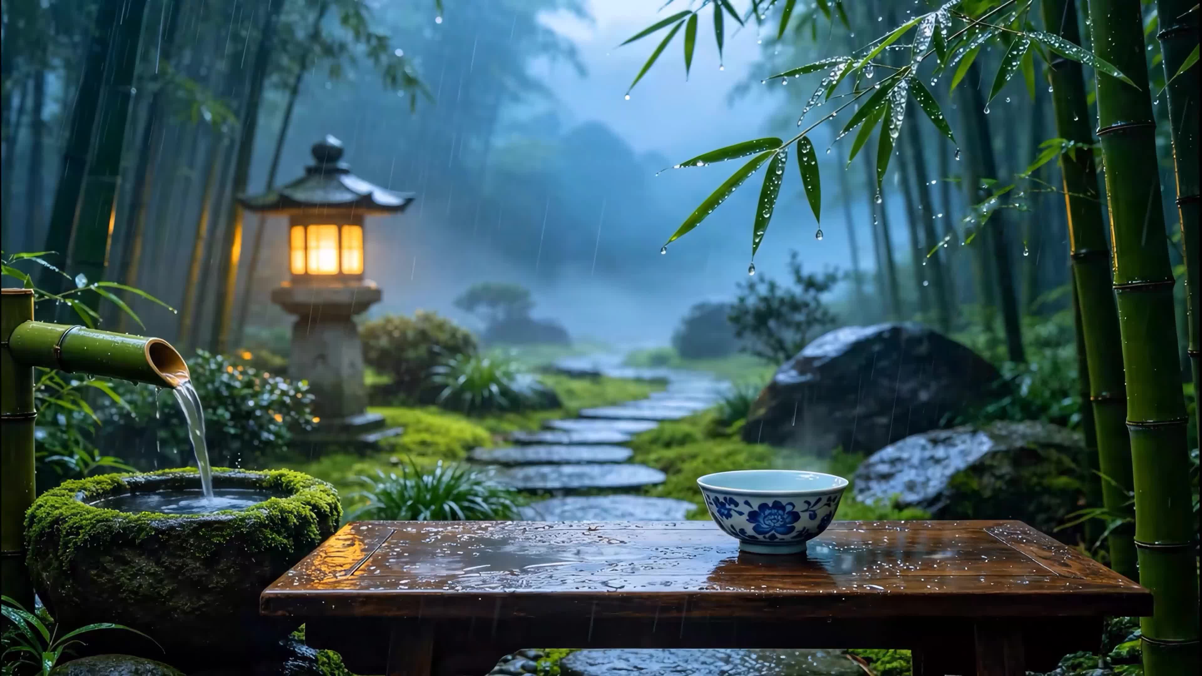 竹林雨景小路