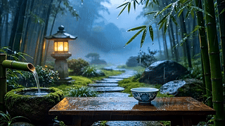 竹林雨景小路