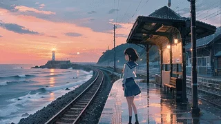 等车的女孩二次元