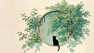 枝叶绕圆窗 猫偷半日闲