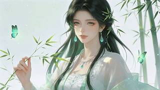 竹叶美女壁纸