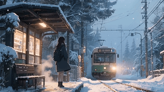 下雪天的车站