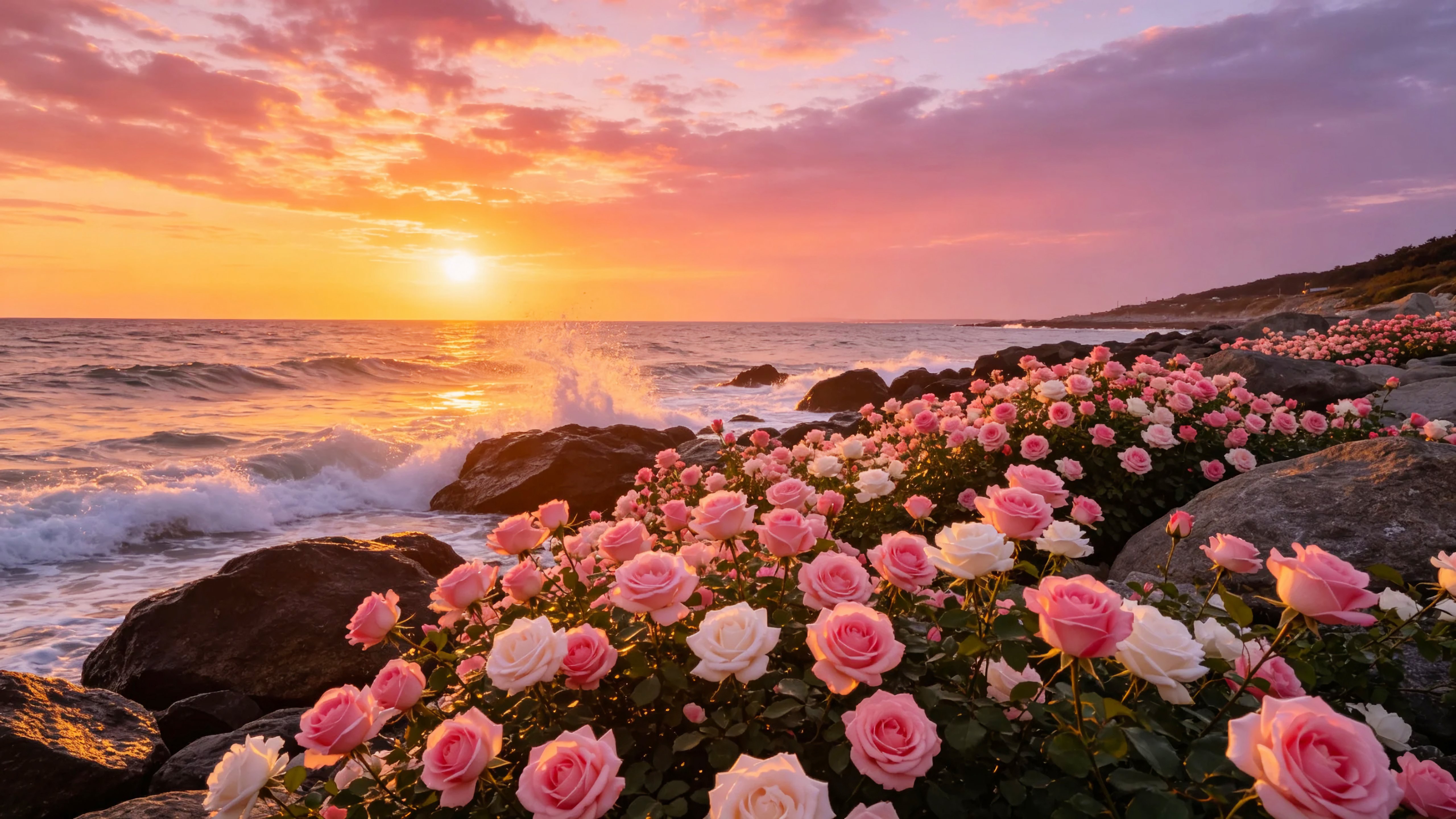唯美海岸夕阳玫瑰花