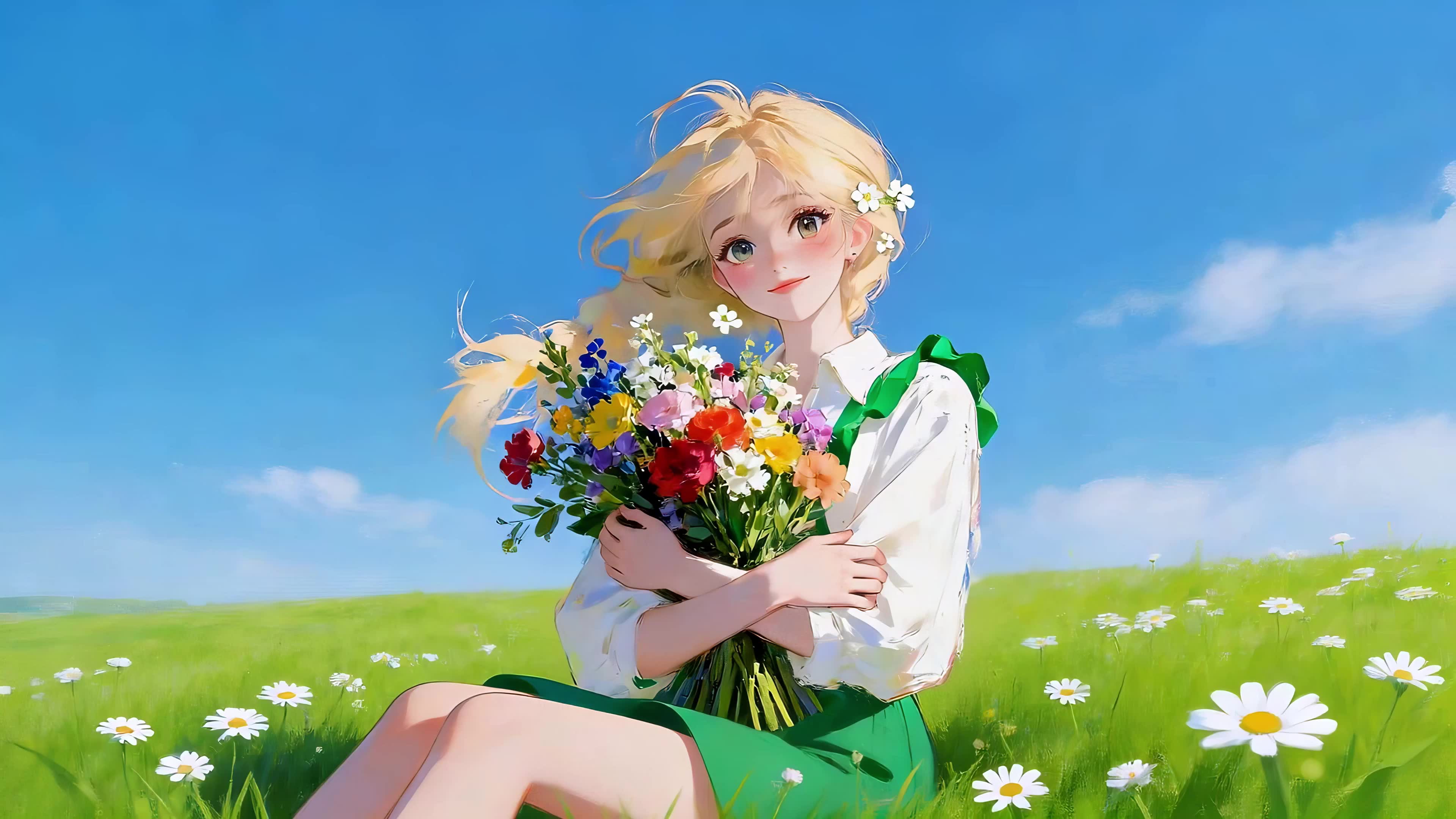 拥抱鲜花的女孩