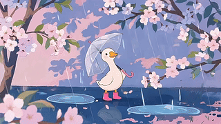 雨中撑伞的鸭鸭