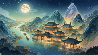 4K古风月亮河