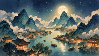 4K古风夜色山河 动态壁纸 | 作者：旷野在此