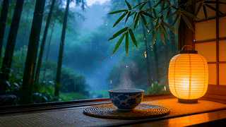 窗外竹叶雨景