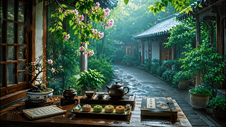 窗外雨景小巷