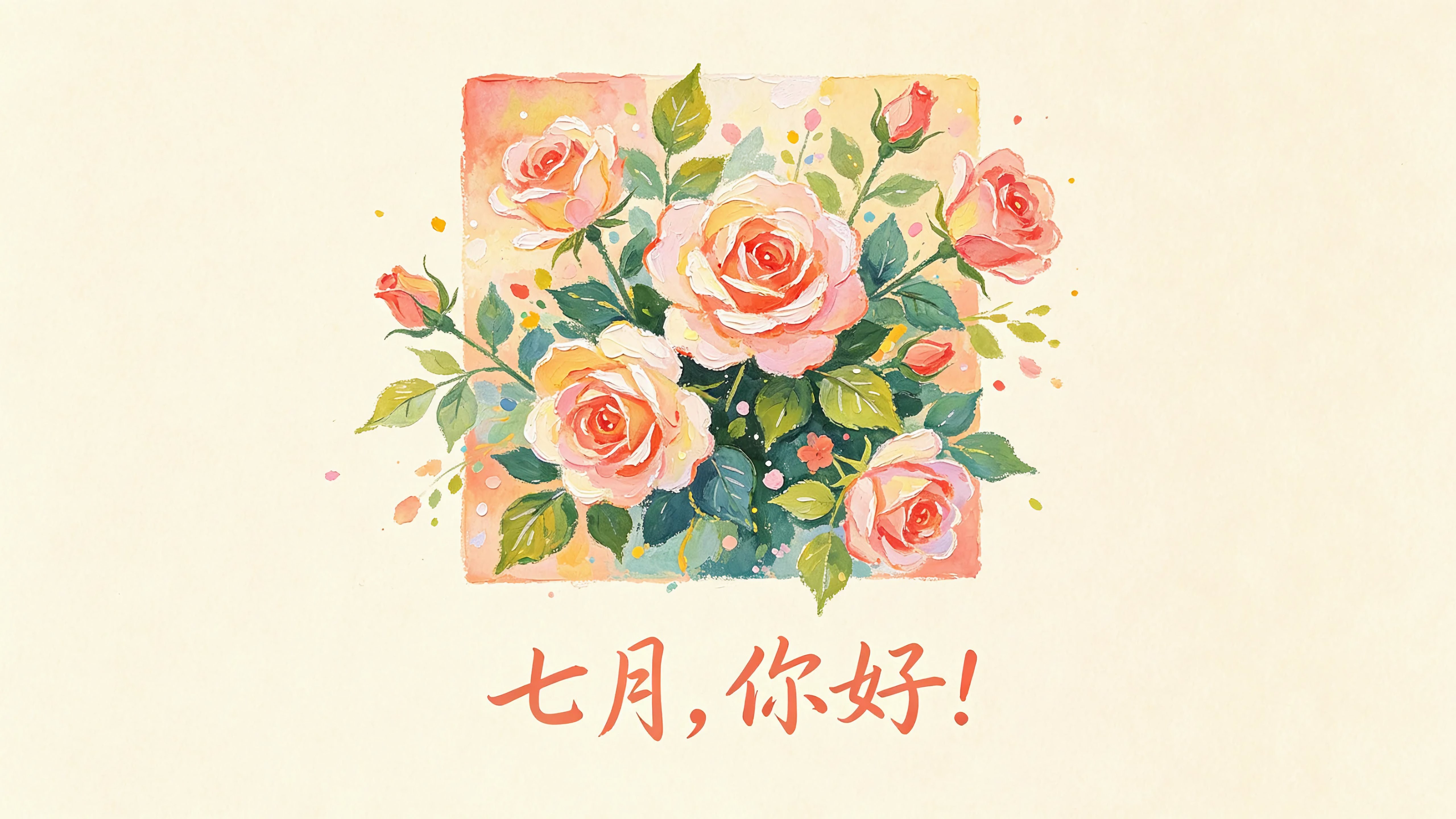 插画玫瑰花七月你好