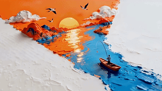 油画渔舟