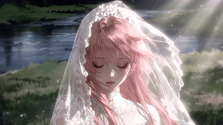粉发头纱少女