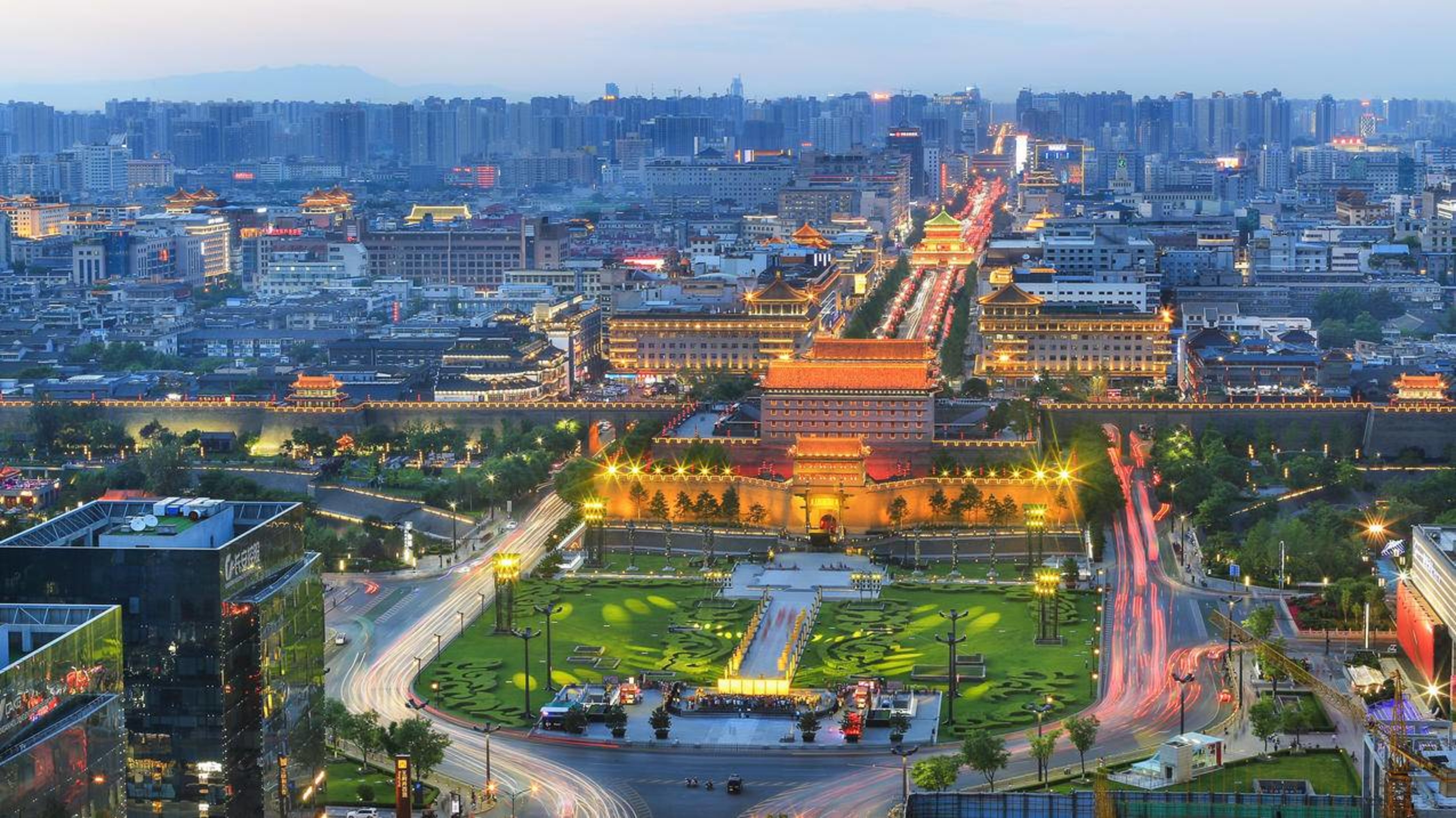 西安夜景城市建筑