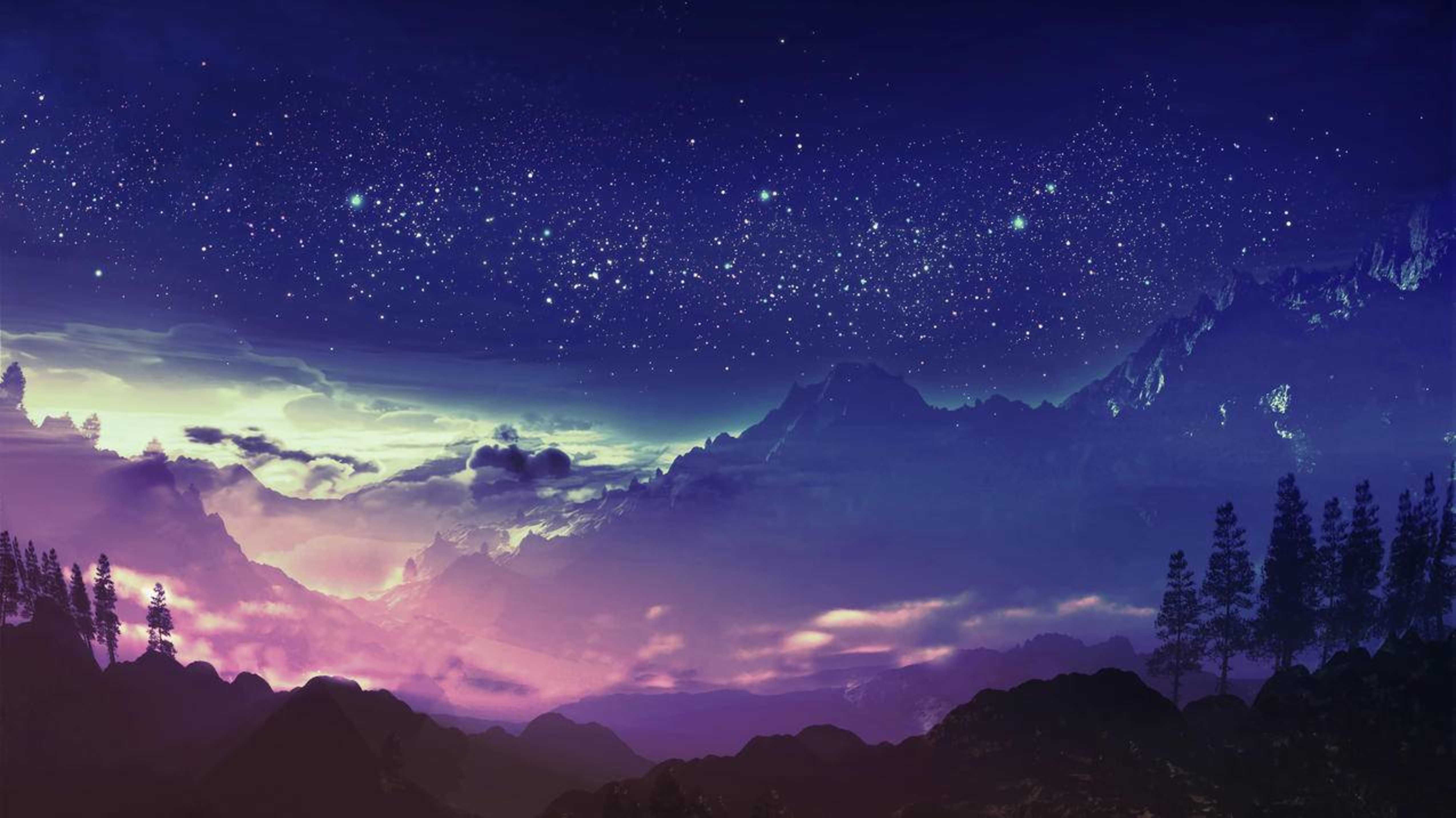 风景奇幻梦境山峰星空繁星云雾夜晚