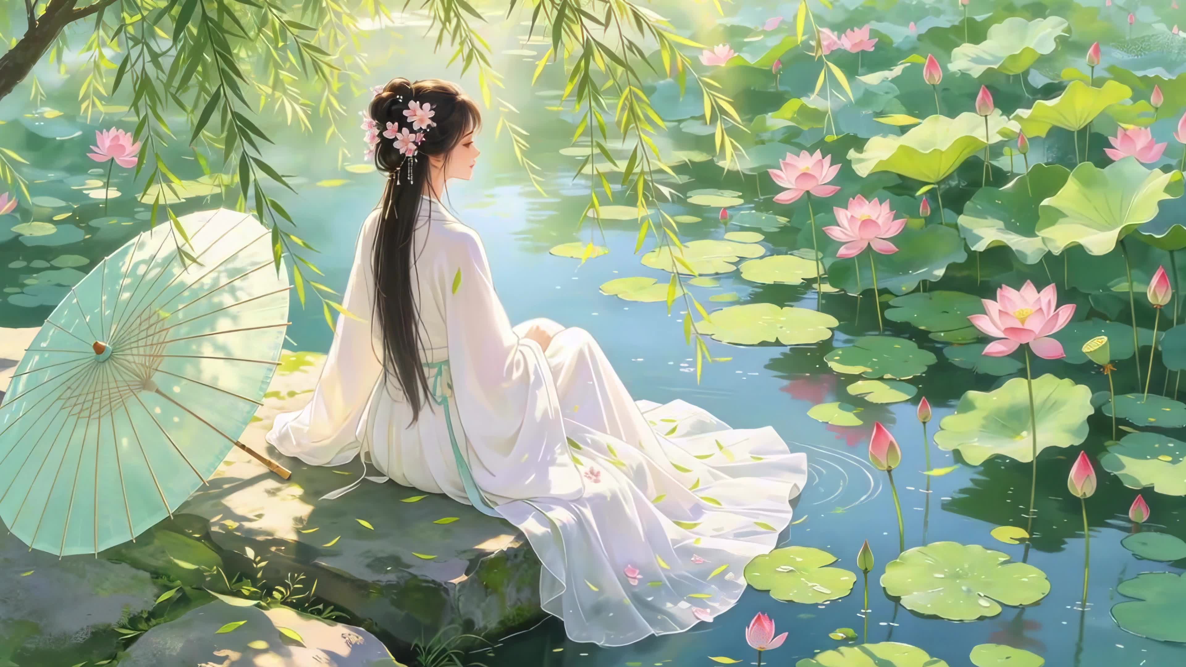 荷花池旁美女