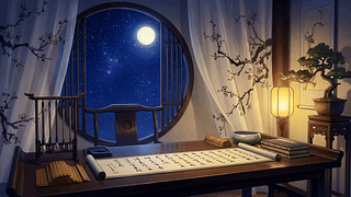 月下展卷