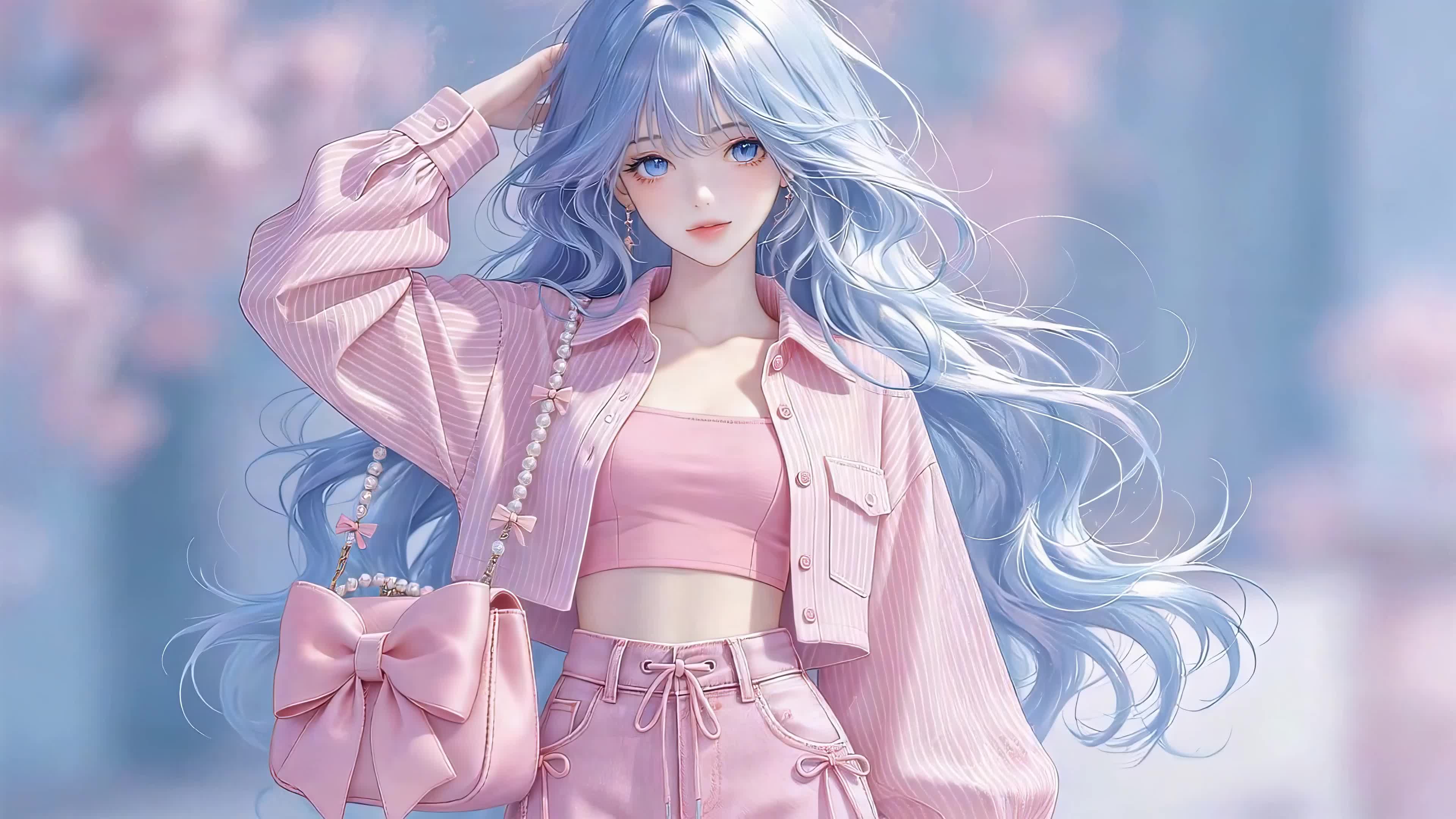 粉衣蓝发美女