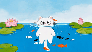 池塘里的猫咪