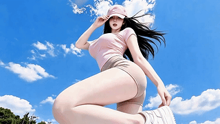 蓝天下性感美女