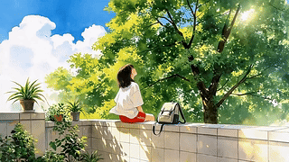 看向蓝天的女孩