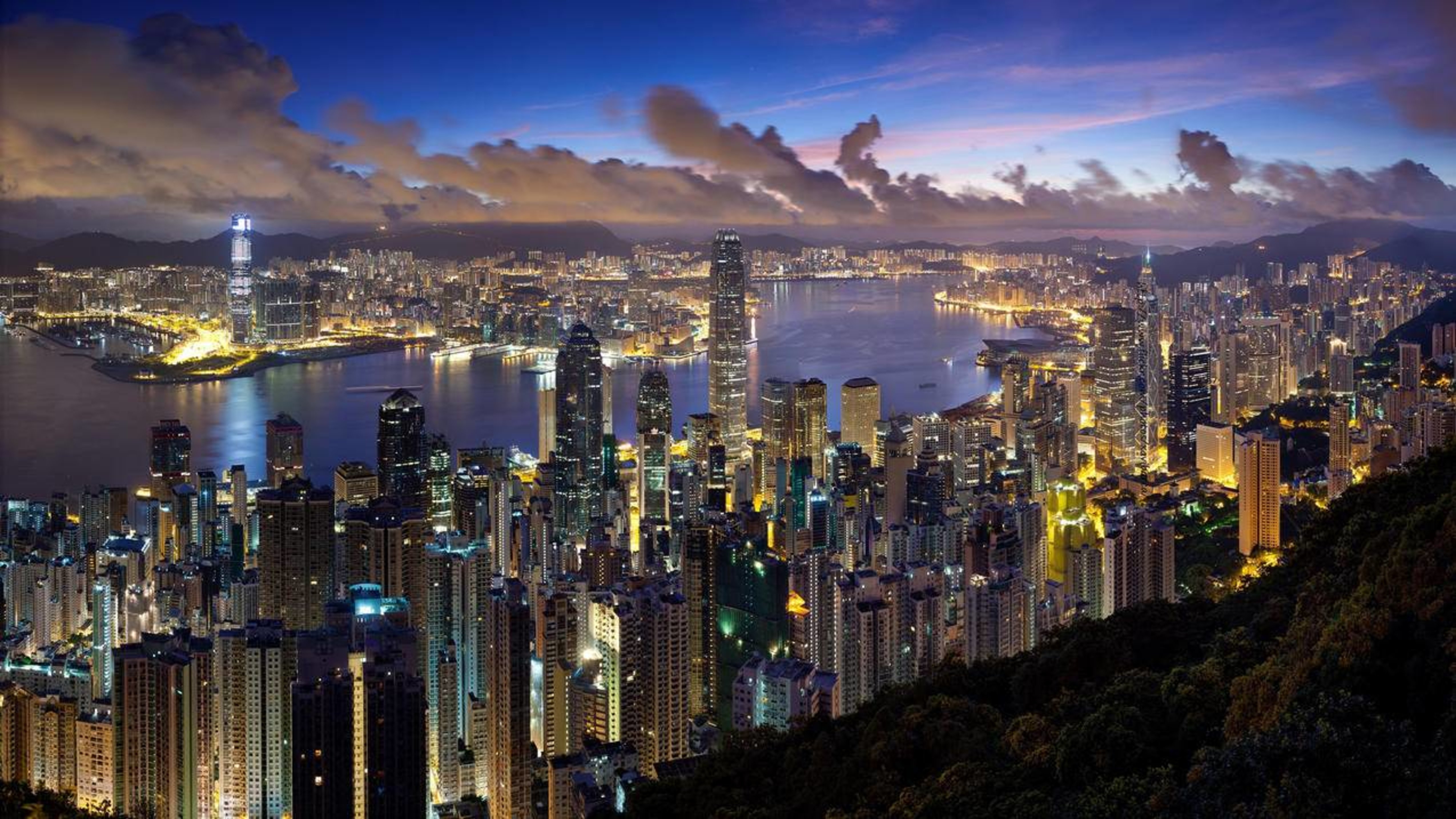 风景城市夜景香港建筑灯光
