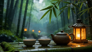 竹叶雨景