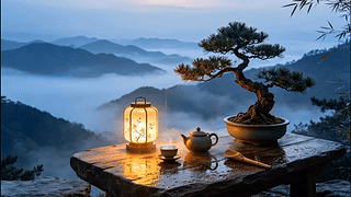 国风山水云雾盆栽