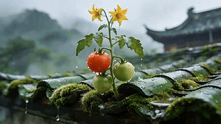 雨天花草树木