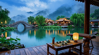 山水园林雨景