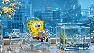 雨天看书的海绵宝宝