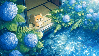 柴犬窗边听雨