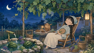 夏夜庭院纳凉少女