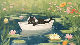 池塘上的慵懒小猫