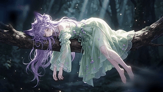 树藤上睡着的狐耳少女
