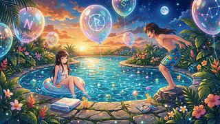 泳池边的少年少女